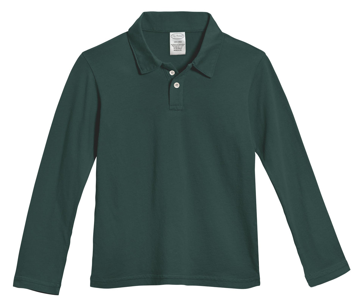 Boys Soft 100% Cotton Jersey 2-Button Long Sleeve Polo Shirt | Uniform Hunter Green