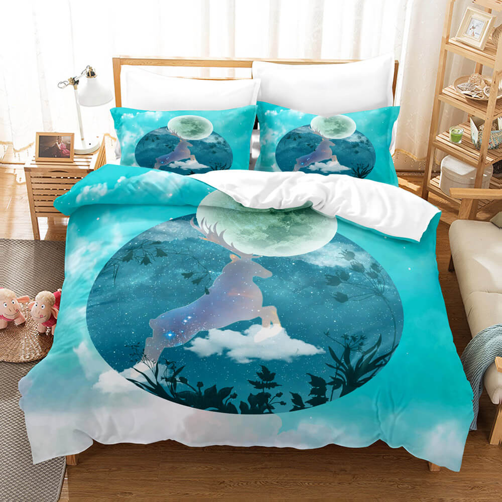 Cartoon Animal Deer Elk Bedding Set Quilt Cover Without Filler