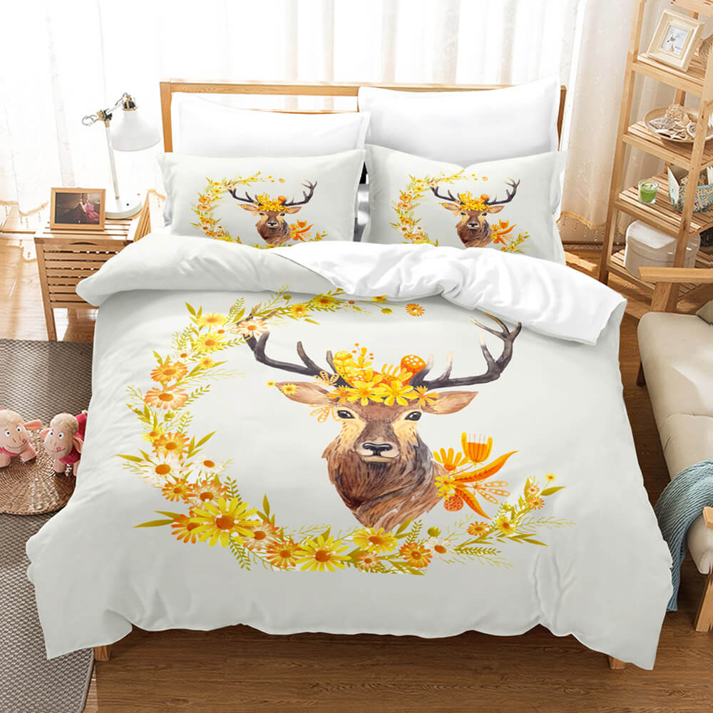 Cartoon Animal Deer Elk Bedding Set Quilt Cover Without Filler