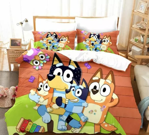 Cartoon Bluey Bedding Set Pattern Kids Quilt Cover Without Filler