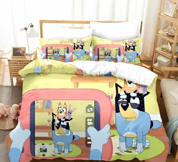 Cartoon Bluey Bedding Set Pattern Kids Quilt Cover Without Filler