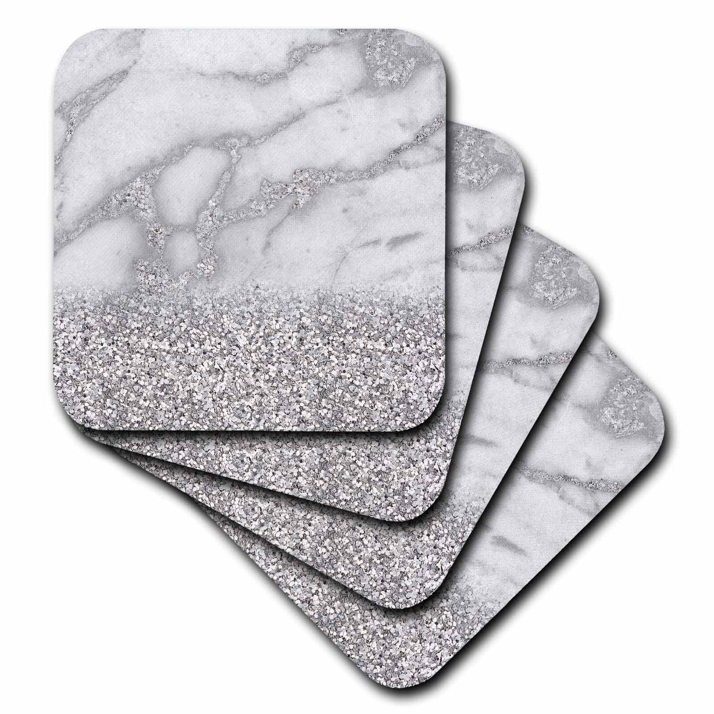 3dRose Uta Naumann Faux Glitter Pattern - Luxury Grey Silver Gem Stone Marble Glitter Metallic Faux Print - Coasters (cst_268850)