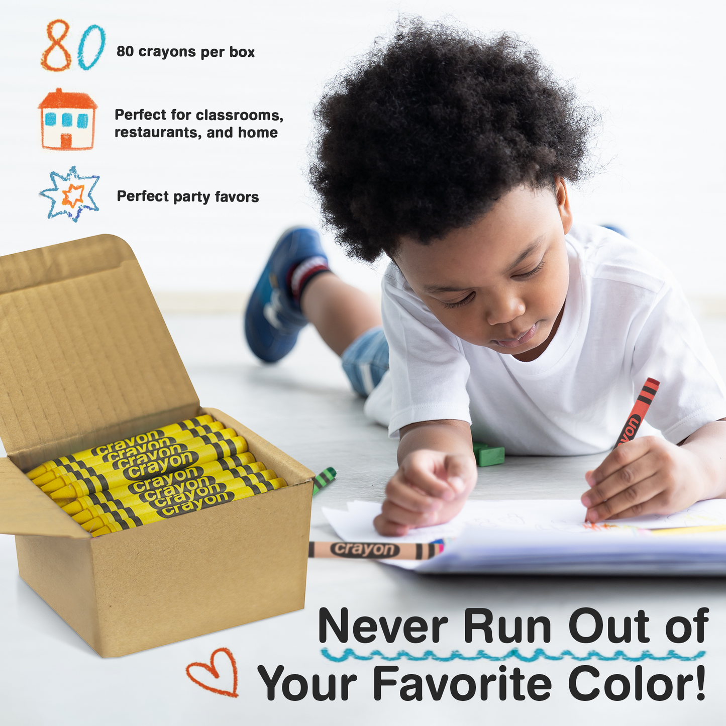 80-Pack Yellow Crayons Bulk – Standard Size, Non-Toxic, Classroom & Party Supply