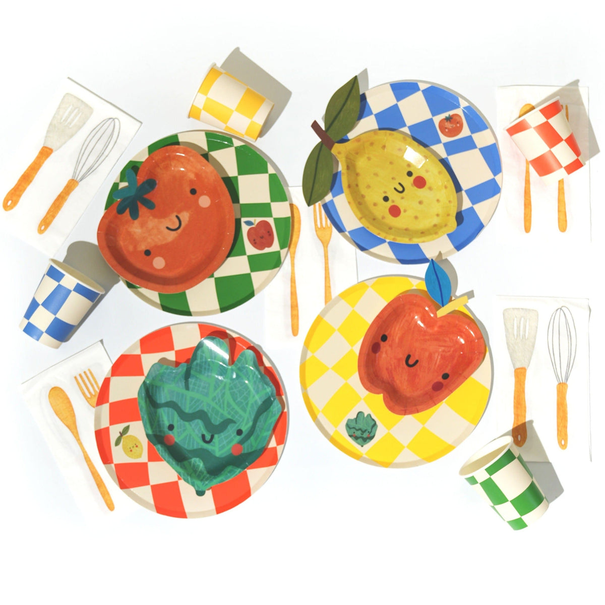 Little Chef Birthday Party Supplies Pack (Serves 12) | Kids Cooking & Baking Themed Party Kit | Checkered Plates, Cups & Tableware Set