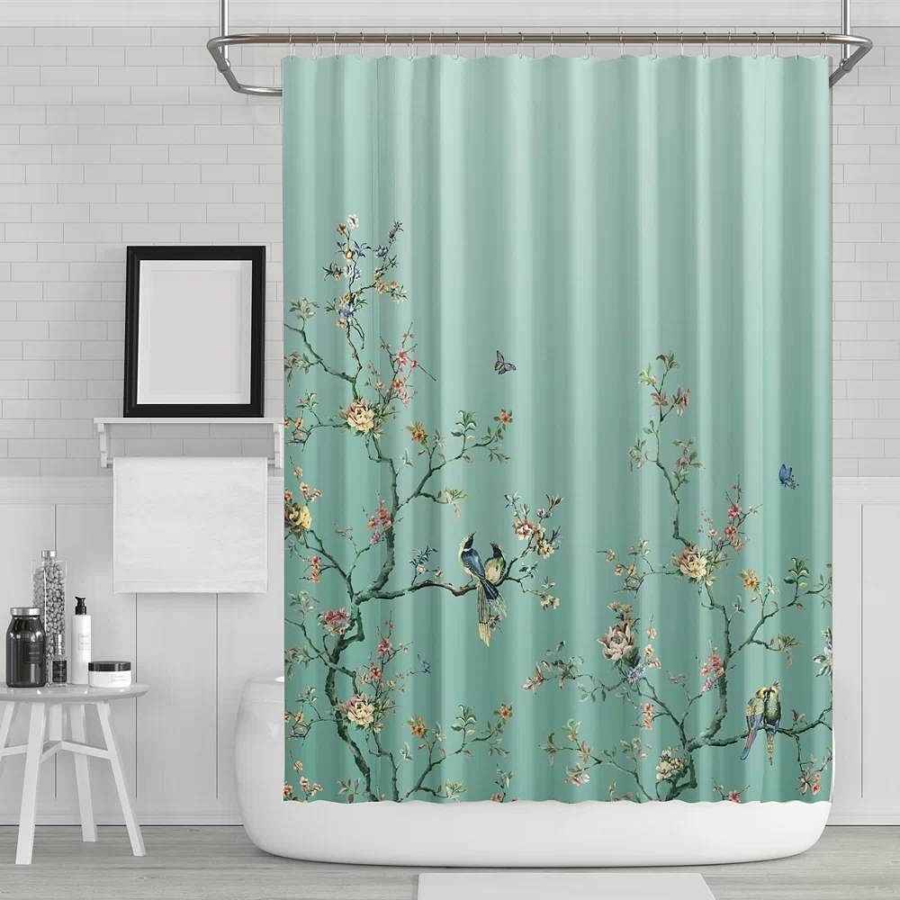 Japanese Blossom & Bird Art Shower Curtain (72" x 72")