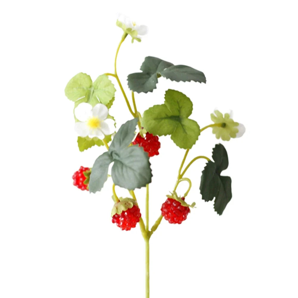 French Frambuesa Artificial Fake Strawberry Fruit Plant Flower Branch Bouquet Wedding Home Decor
