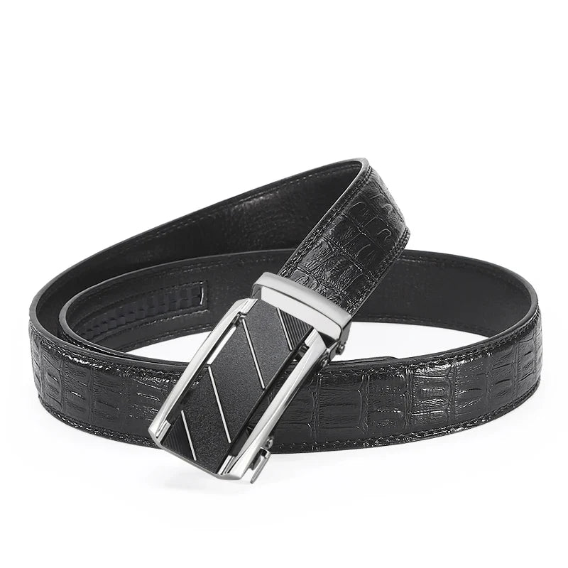 New Leather Durable Men Ratchet Crocodile Belt Automatic Buckle Straps