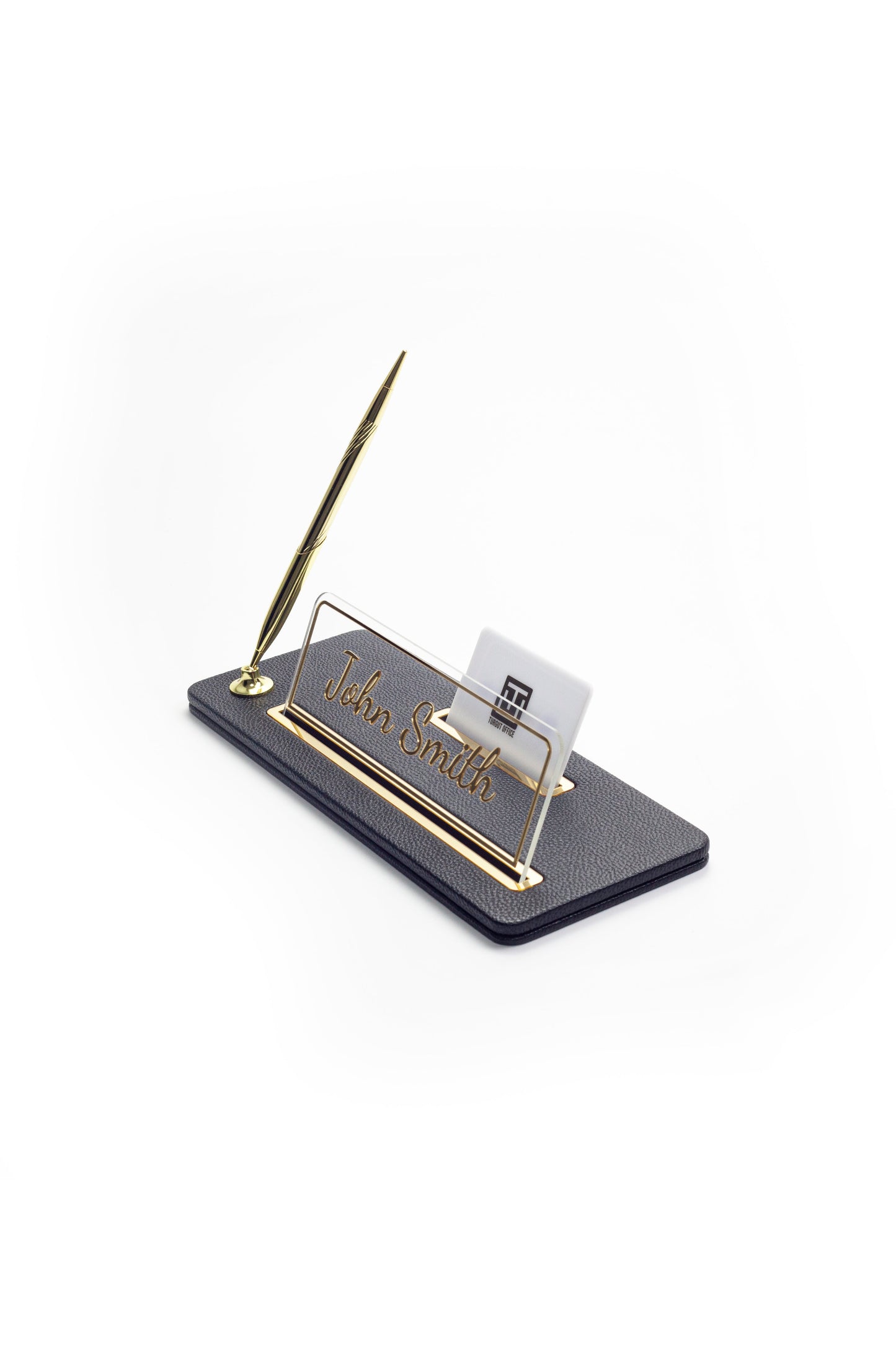 Leather Desk Name Holder Gold Detailed