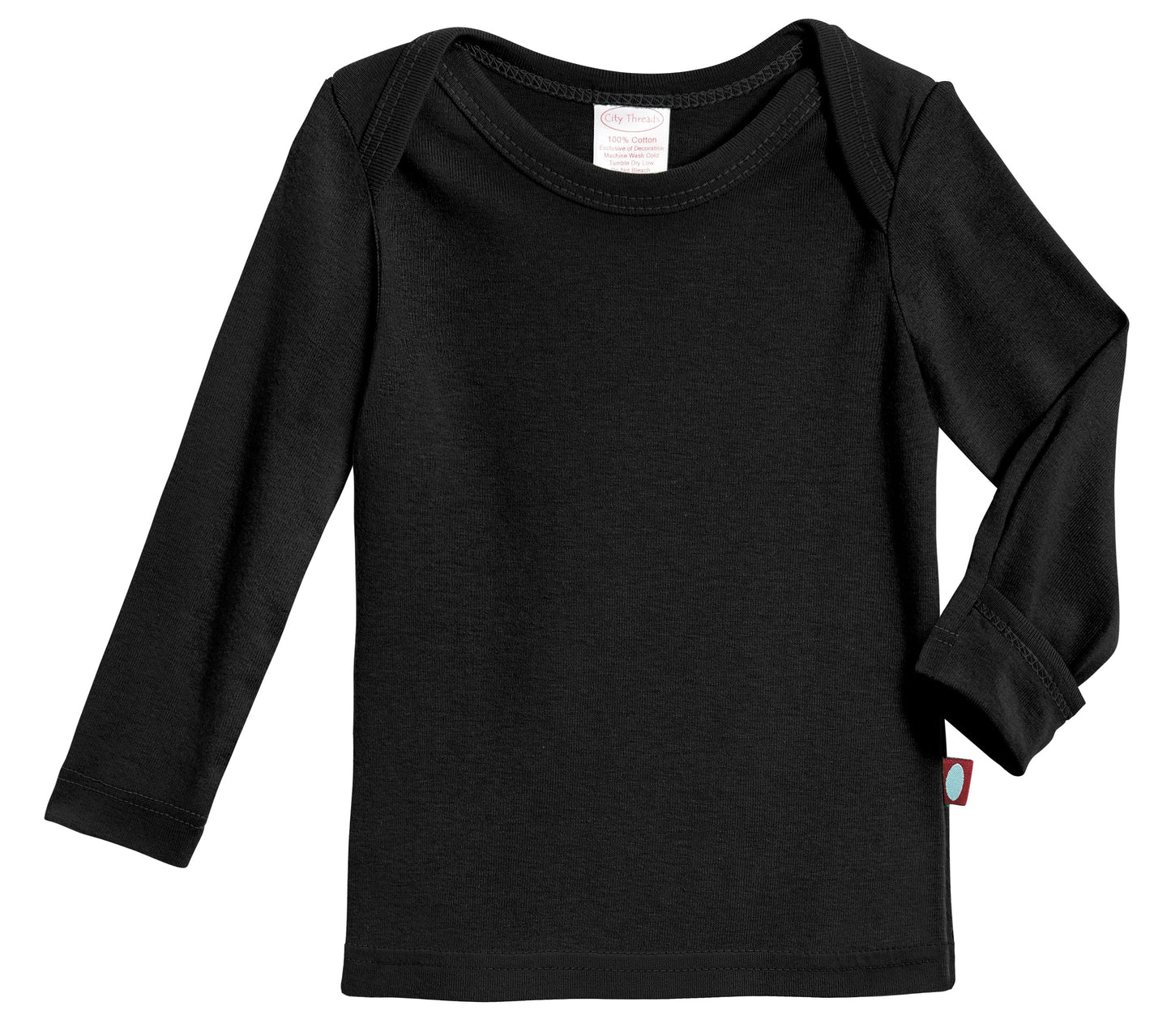 Super-Soft 100% Organic Cotton Baby Rib Long Sleeve Lap Tee| Black