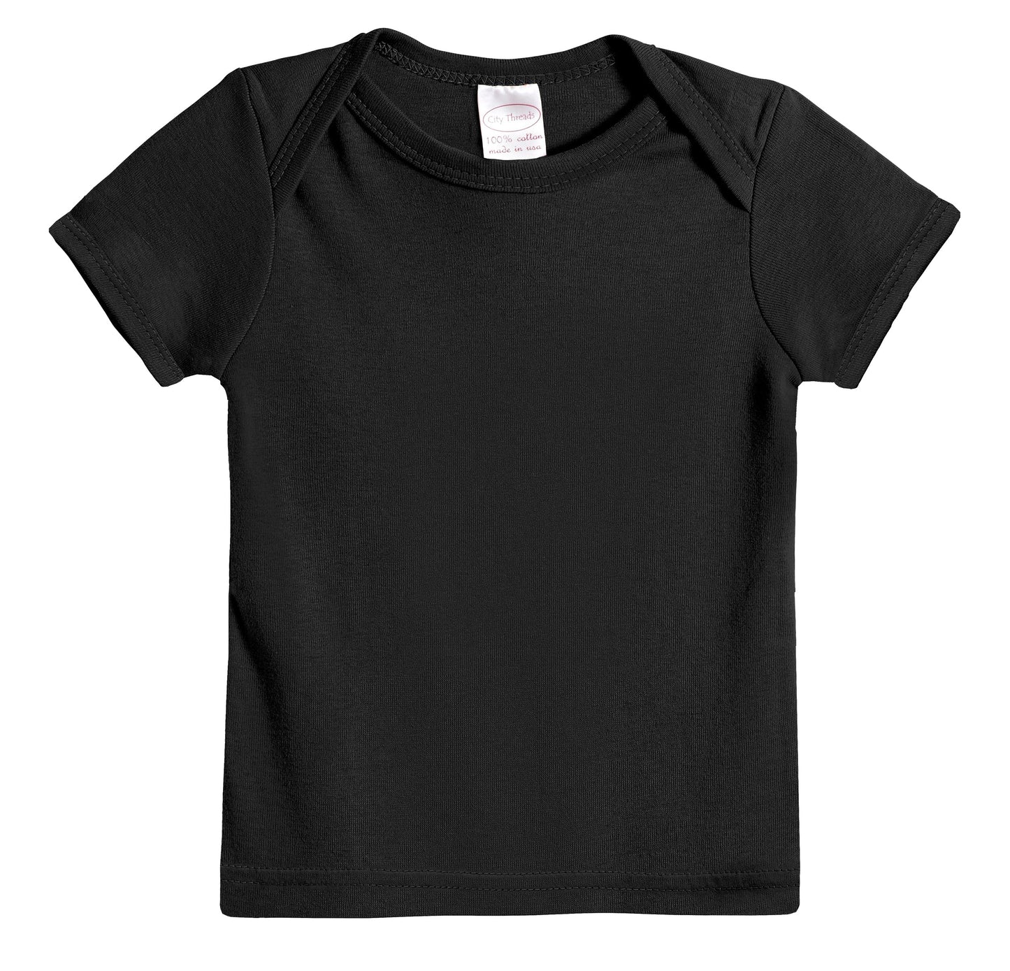 Super-Soft 100% Organic Cotton Baby Rib Short Sleeve Lap Tee| Black