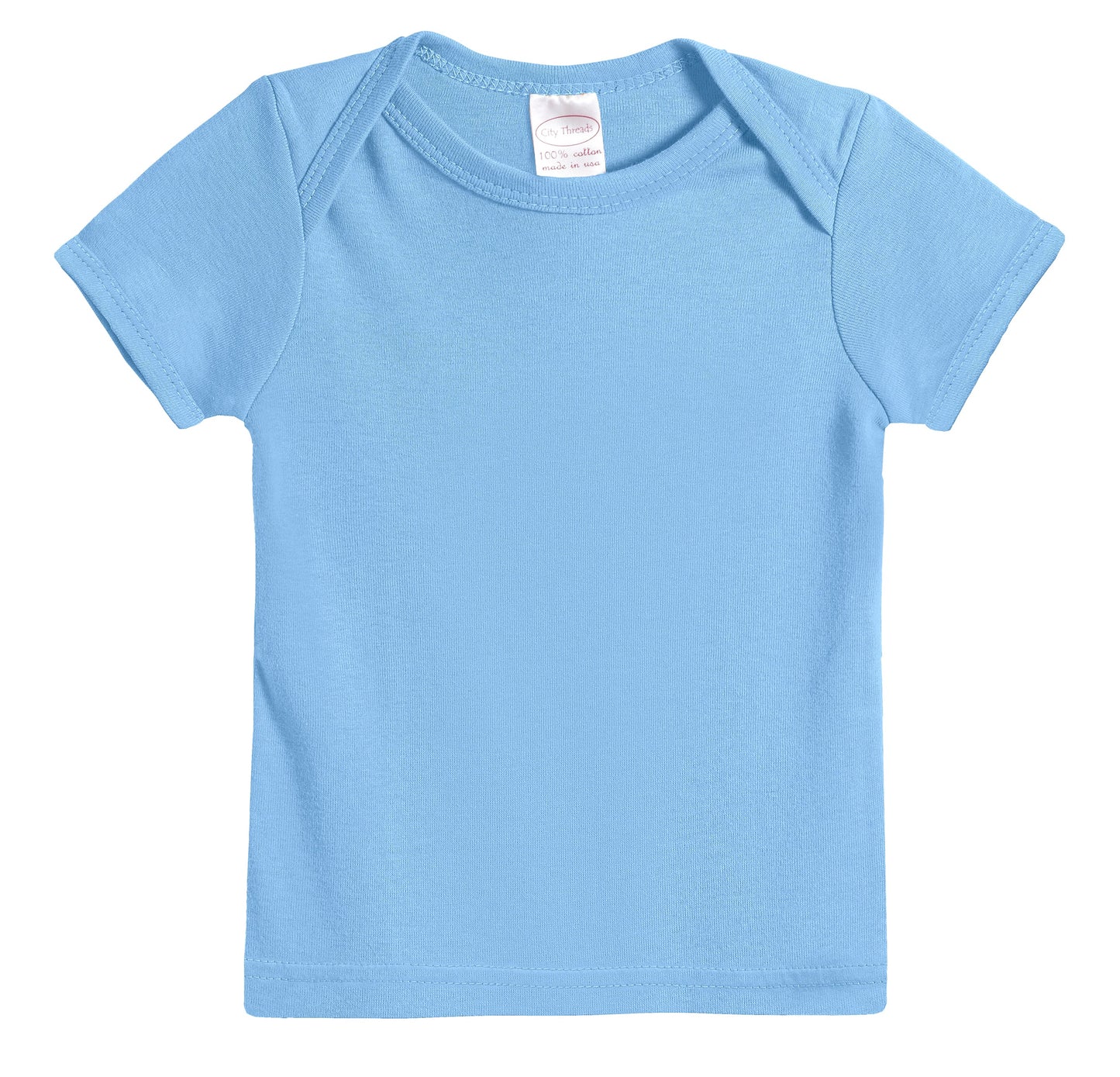 Super-Soft 100% Organic Cotton Baby Rib Short Sleeve Lap Tee| Bright Light Blue