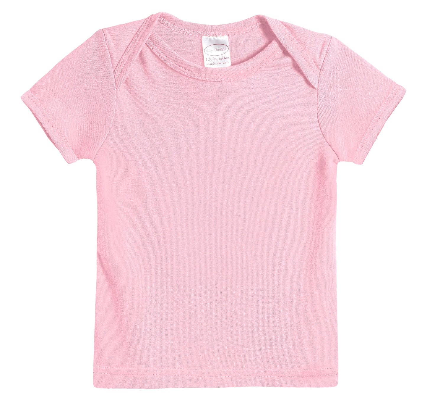 Super-Soft 100% Organic Cotton Baby Rib Short Sleeve Lap Tee| Bright Light Pink