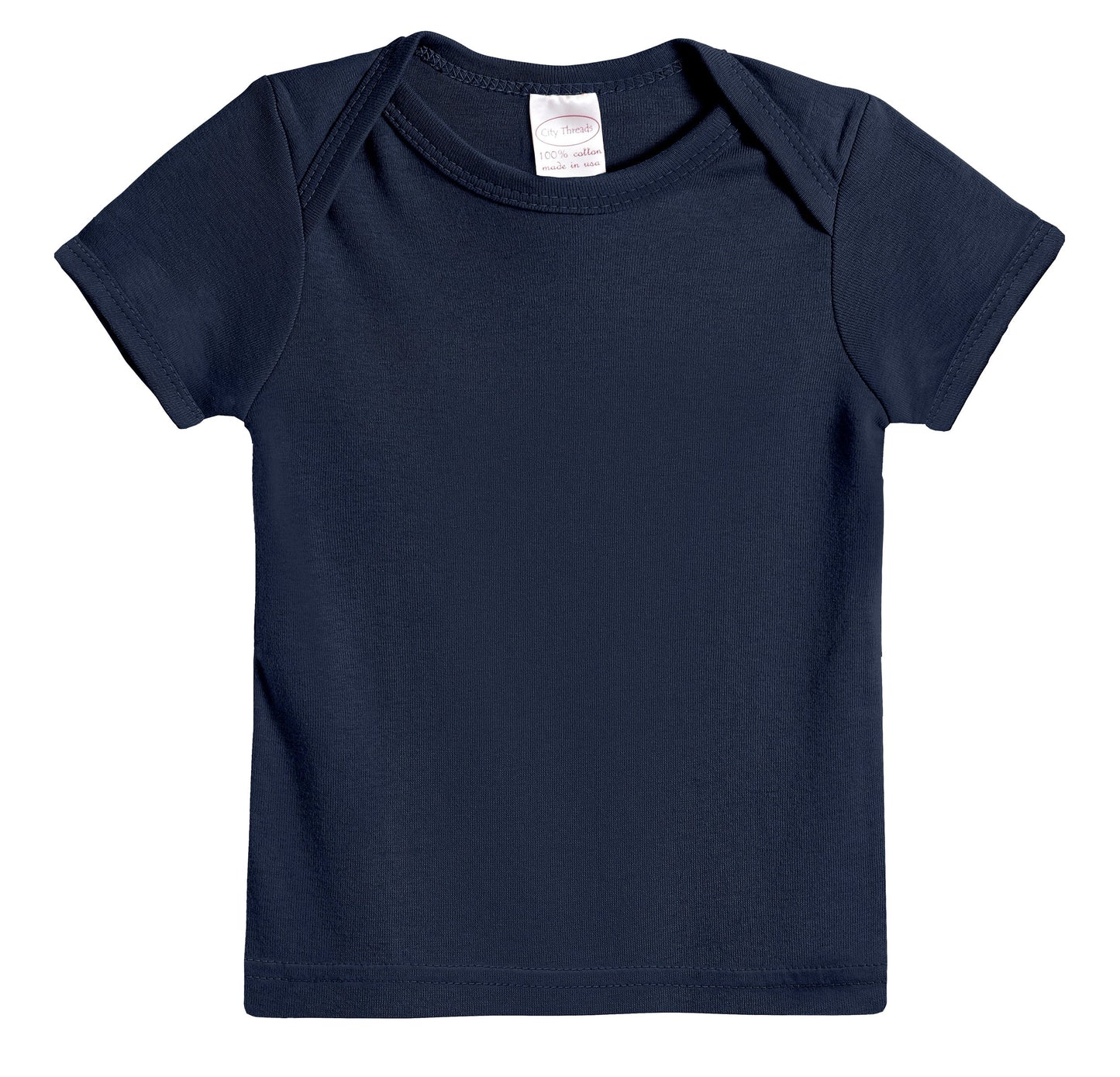 Super-Soft 100% Organic Cotton Baby Rib Short Sleeve Lap Tee| Navy