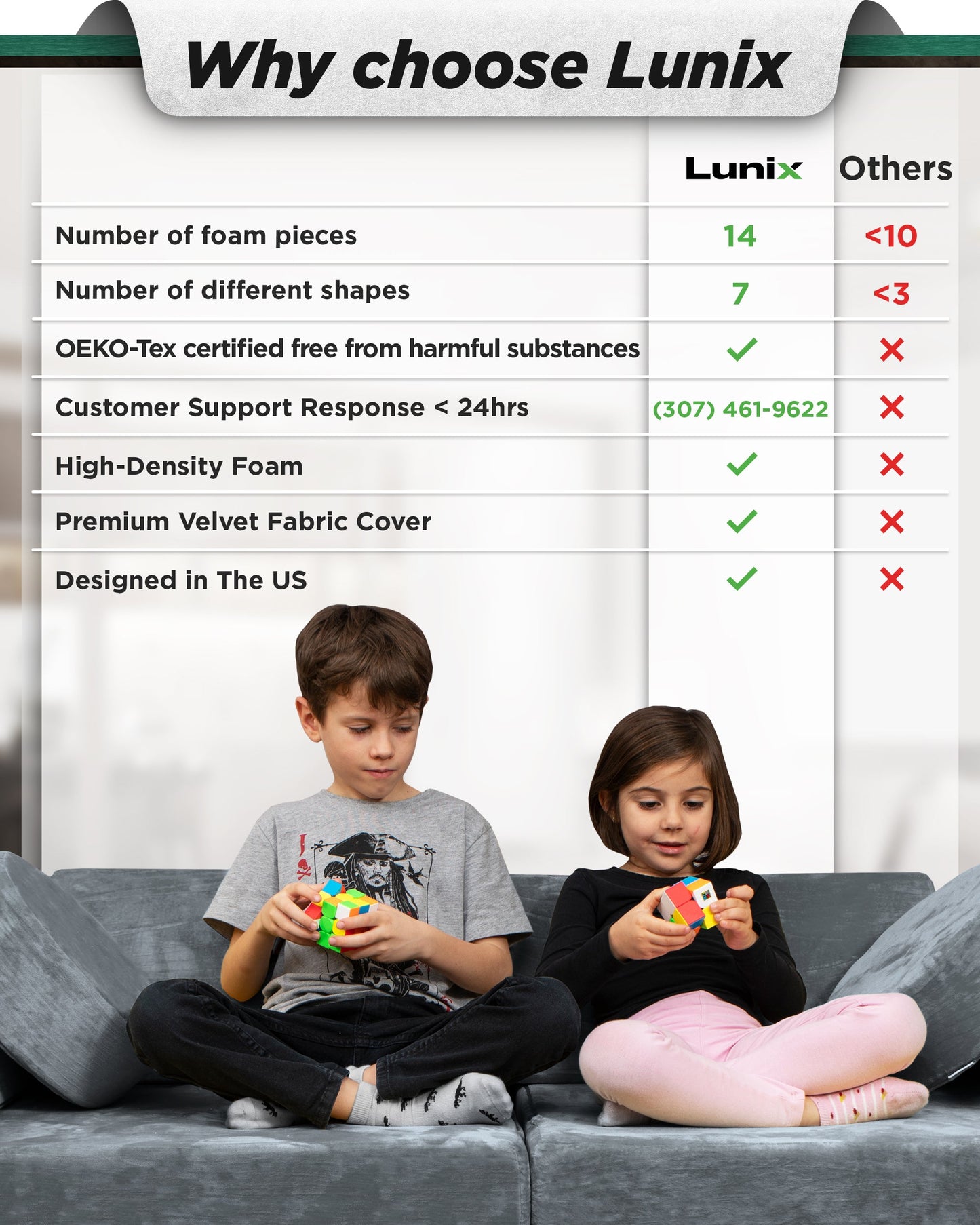 LX15 14pcs Modular Play Couch, Stone Gray
