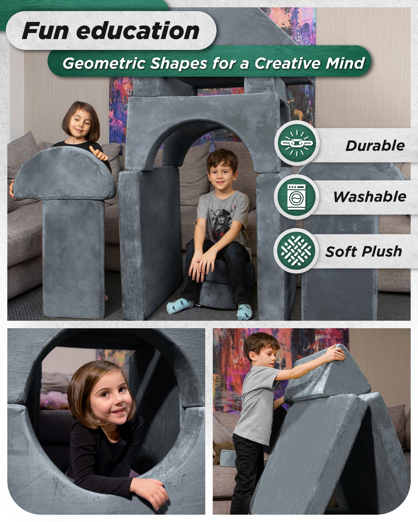 LX15 14pcs Modular Play Couch, Stone Gray