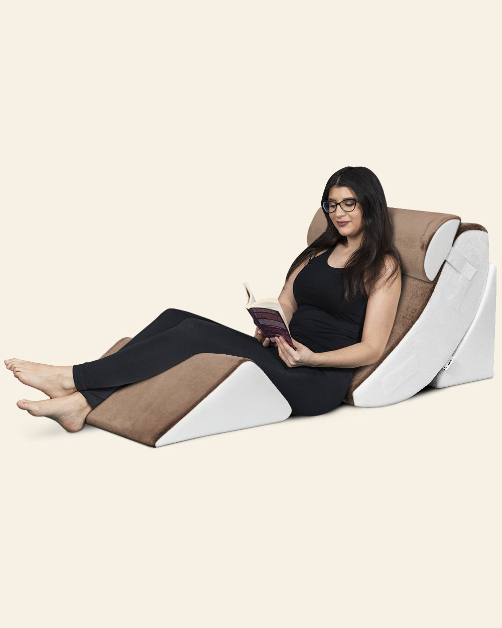 LX5 4-Piece Support for Shoulder & Upper Body Rest, Orthopedic Bed Wedge Pillow Set, Almond Brown