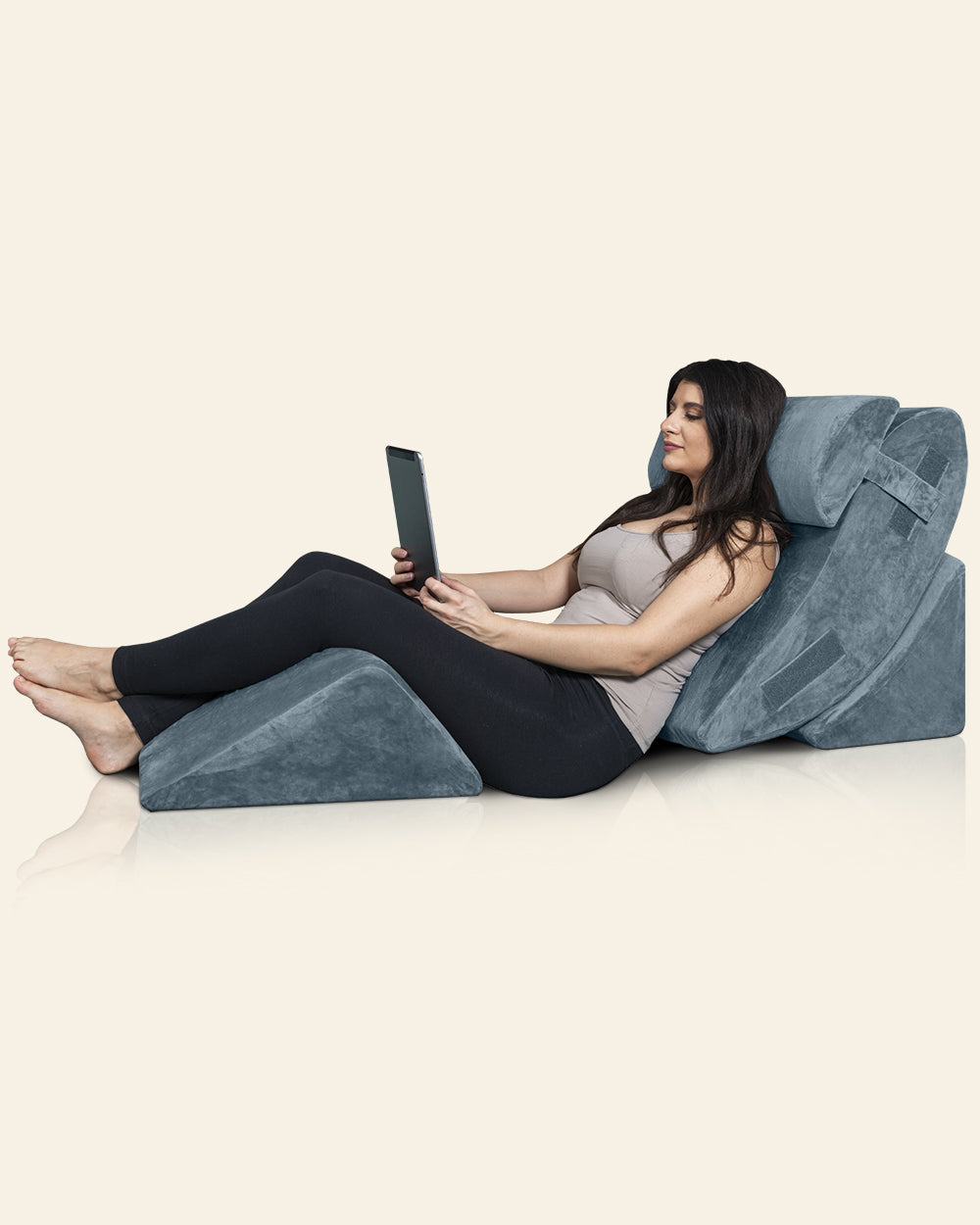 LX5 4-Piece Support for Shoulder & Upper Body Rest, Orthopedic Bed Wedge Pillow Set, Stone Navy