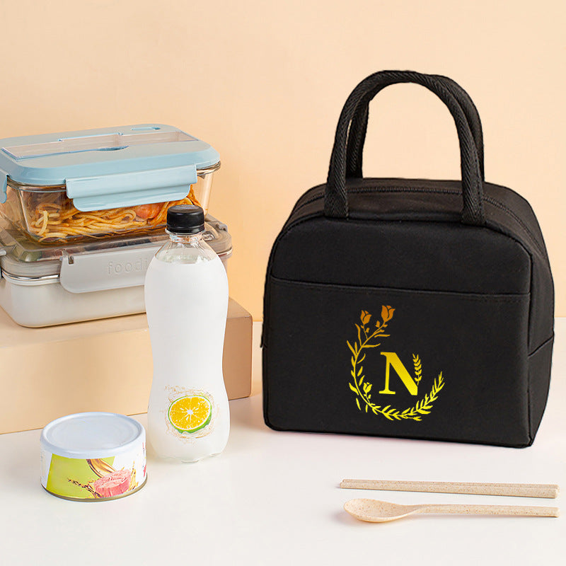 Letter pattern printed thermal insulation bag, lunch box bag, tote aluminum foil ice bag, lunch storage picnic bag, fresh-keeping bag