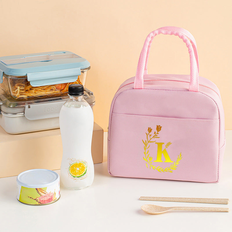 Letter pattern printed thermal insulation bag, lunch box bag, tote aluminum foil ice bag, lunch storage picnic bag, fresh-keeping bag