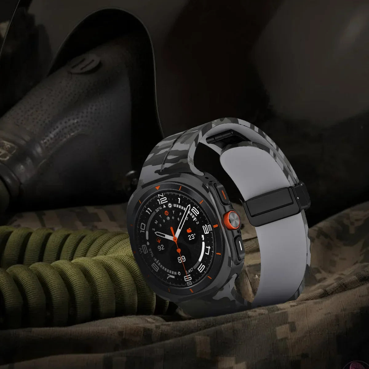 Camouflage Band for Samsung Galaxy Watch Ultra 47mm Silicone Magnetic Bracelet for Galaxy Watch 7 Ultra Replacement Watchband