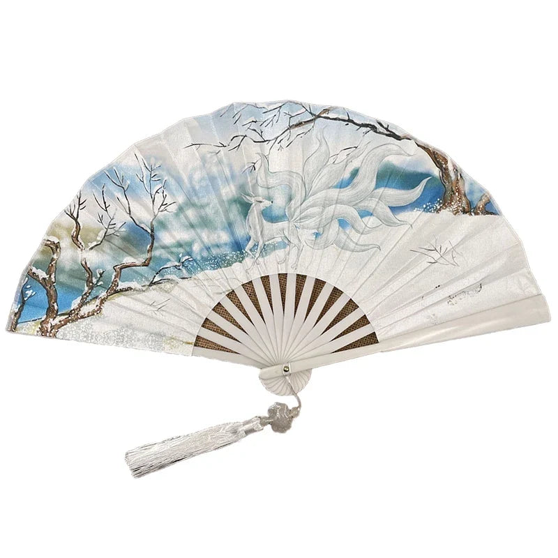 With Tassel Art Craft Style Foldable Hand Fan Portable Folding Fan Wedding Party Photo Props Guest Gifts Home Decor Craft