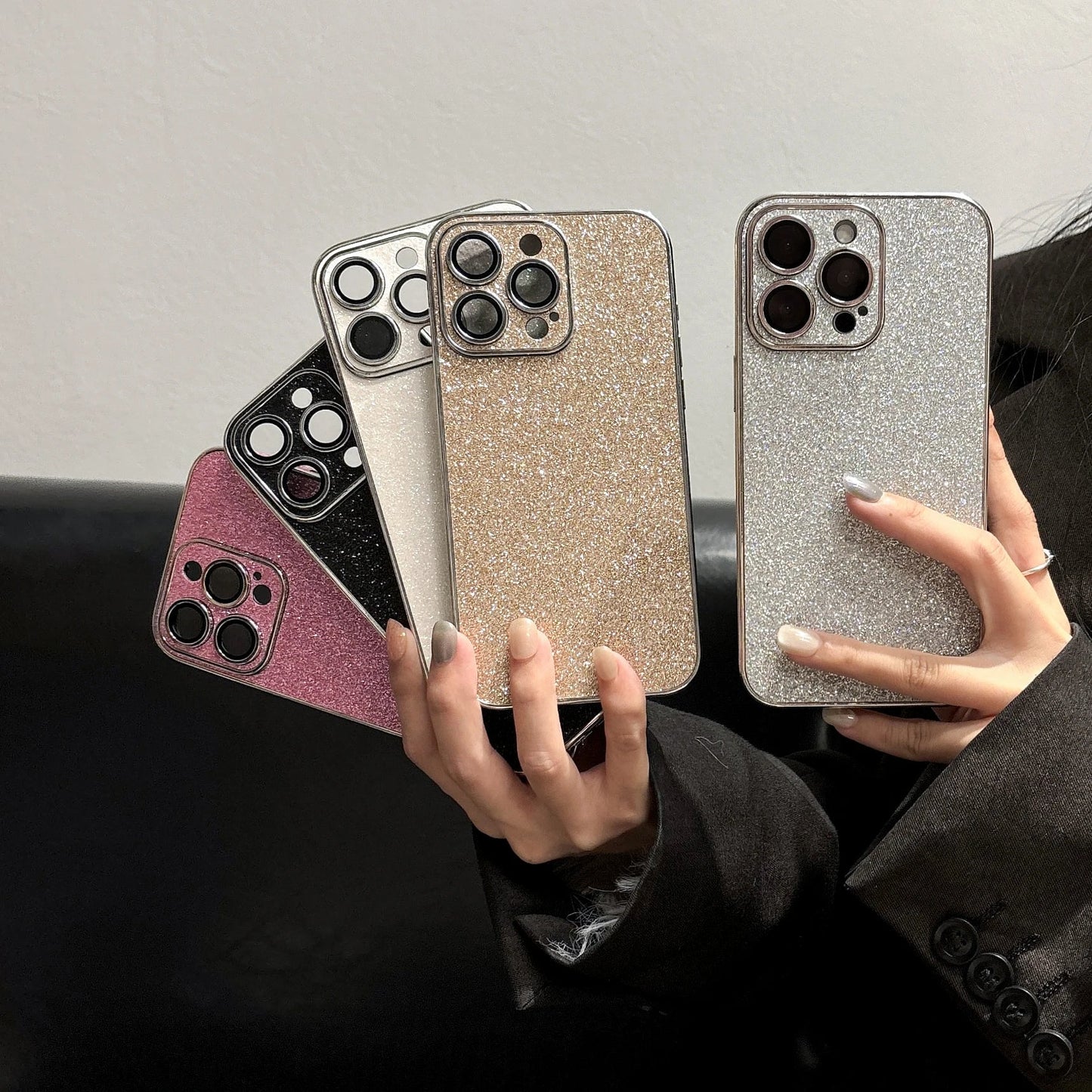 Luxury Bling Glitter Leather Case For iPhone 16 15 14 13 12 11 Pro Max Sparkling Soft Silicone Shockproof Plating Bumper Cover