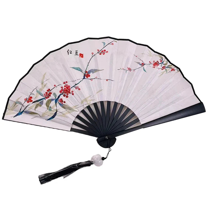 With Tassel Art Craft Style Foldable Hand Fan Portable Folding Fan Wedding Party Photo Props Guest Gifts Home Decor Craft