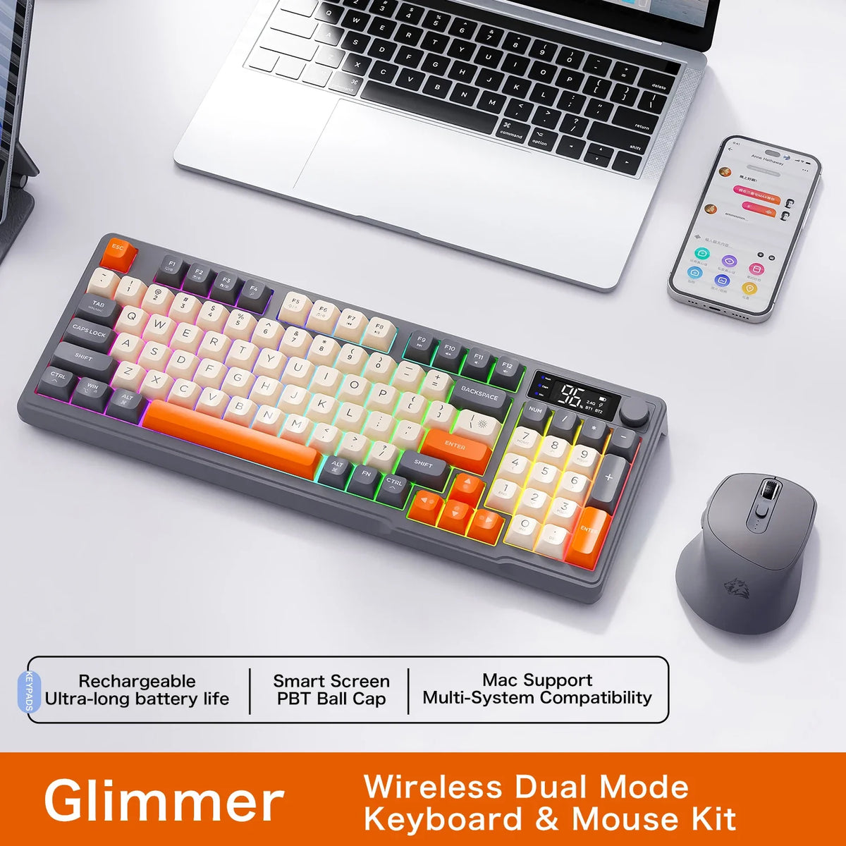 M96 Bluetooth Keyboard Wireless FREEWOLF Screen Gaming Keyboard Electronic Screen Multi-Device Connection Ergonomics Gaming