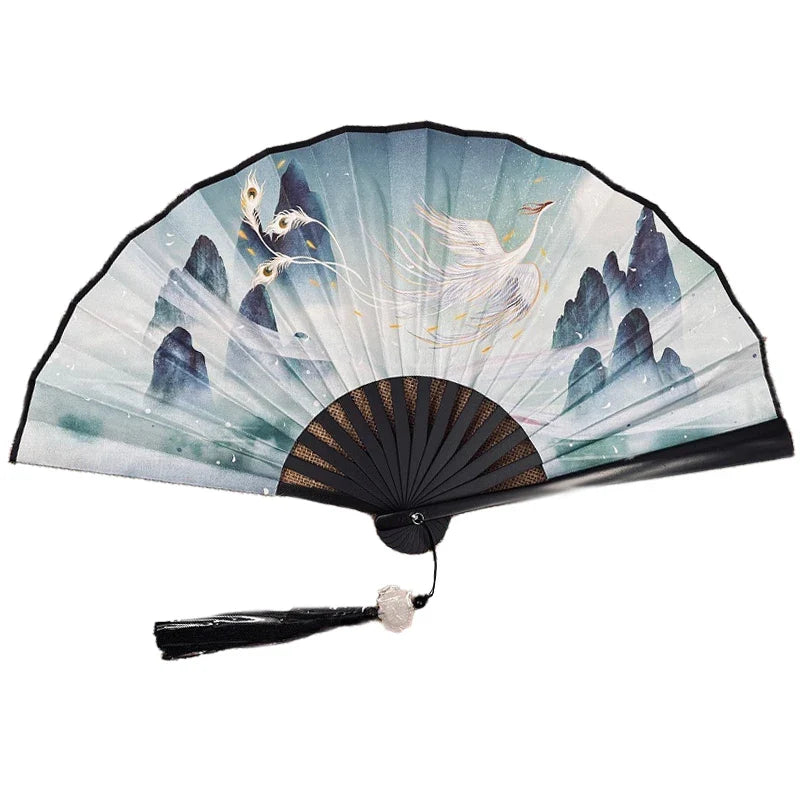 With Tassel Art Craft Style Foldable Hand Fan Portable Folding Fan Wedding Party Photo Props Guest Gifts Home Decor Craft