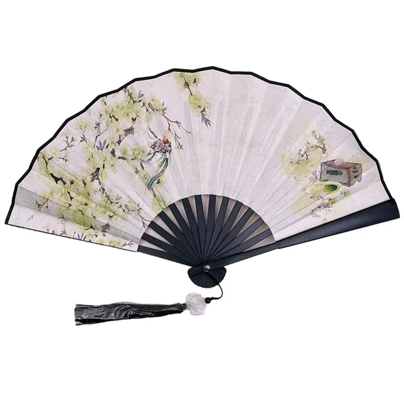With Tassel Art Craft Style Foldable Hand Fan Portable Folding Fan Wedding Party Photo Props Guest Gifts Home Decor Craft