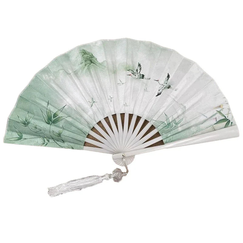 With Tassel Art Craft Style Foldable Hand Fan Portable Folding Fan Wedding Party Photo Props Guest Gifts Home Decor Craft