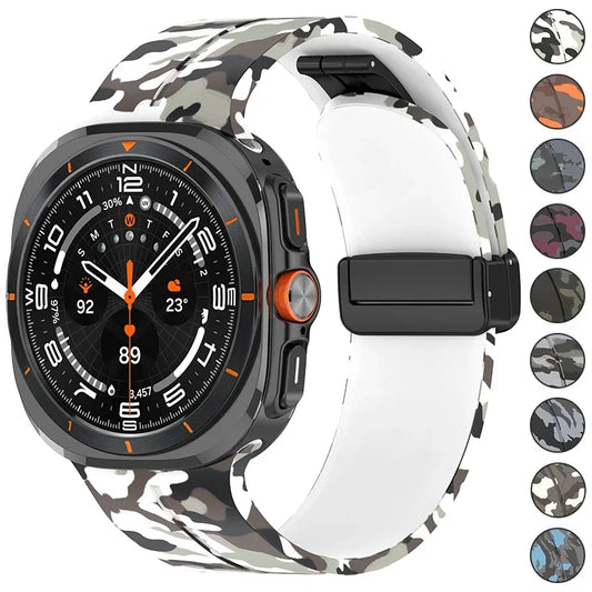 Camouflage Band for Samsung Galaxy Watch Ultra 47mm Silicone Magnetic Bracelet for Galaxy Watch 7 Ultra Replacement Watchband