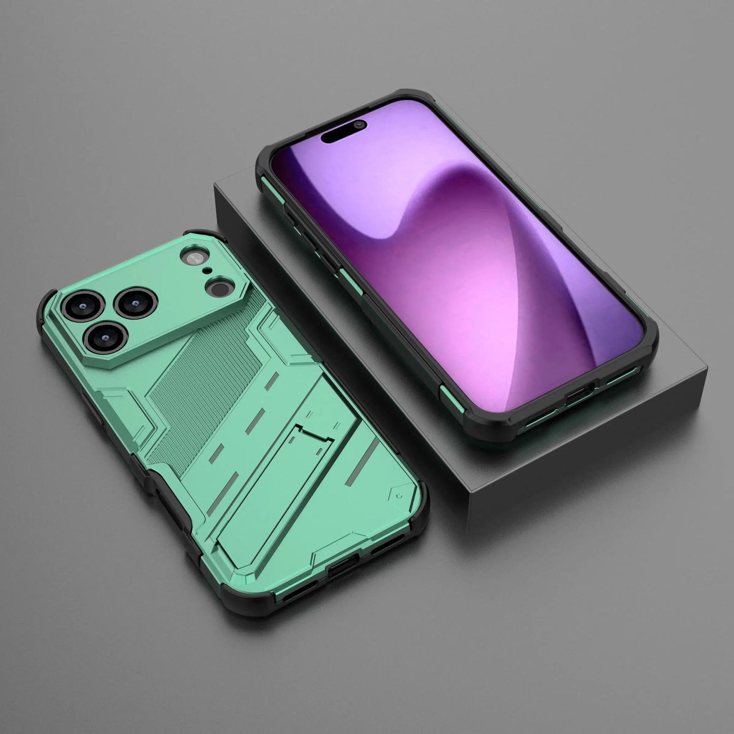 New Solid Armor Cyber Shockproof Phone Case For iPhone 17 Pro Max 17 AIR With Stand Holder Cover Protective Shell