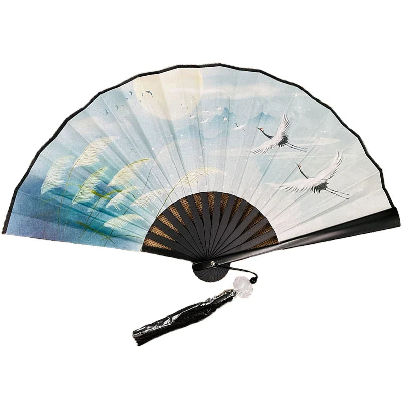 With Tassel Art Craft Style Foldable Hand Fan Portable Folding Fan Wedding Party Photo Props Guest Gifts Home Decor Craft