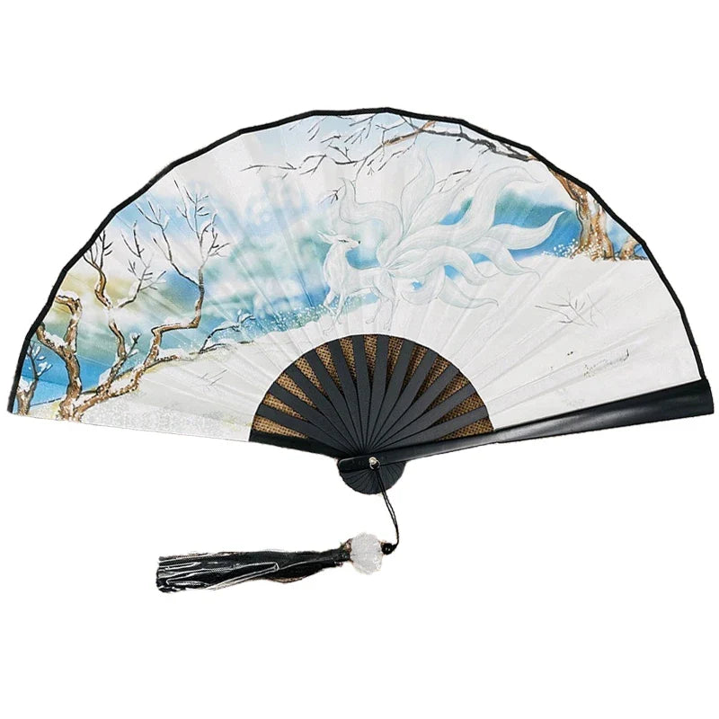 With Tassel Art Craft Style Foldable Hand Fan Portable Folding Fan Wedding Party Photo Props Guest Gifts Home Decor Craft