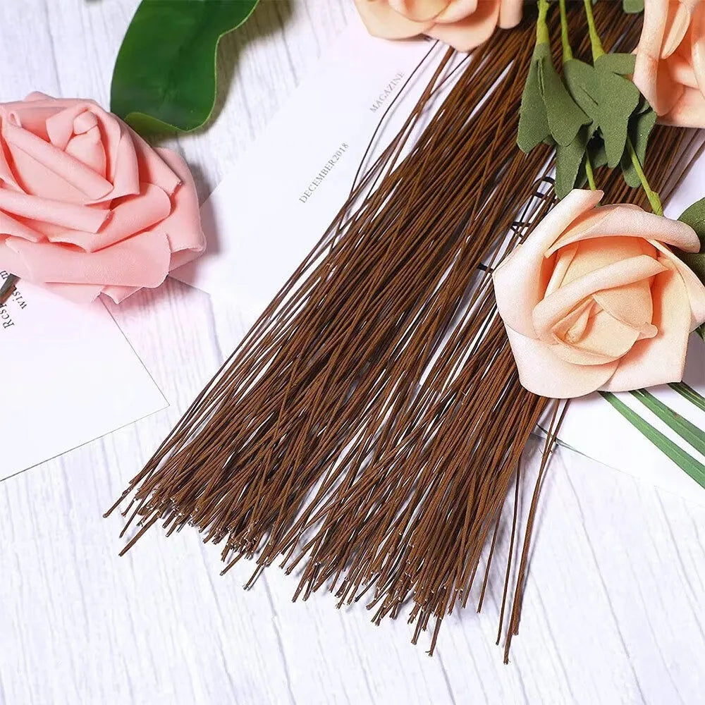 100Pcs 40cm Floral Wire Stems Paper Covered Iron Wire Artificial Branches Twigs DIY Crafts Flower Making Accessory Home Decor