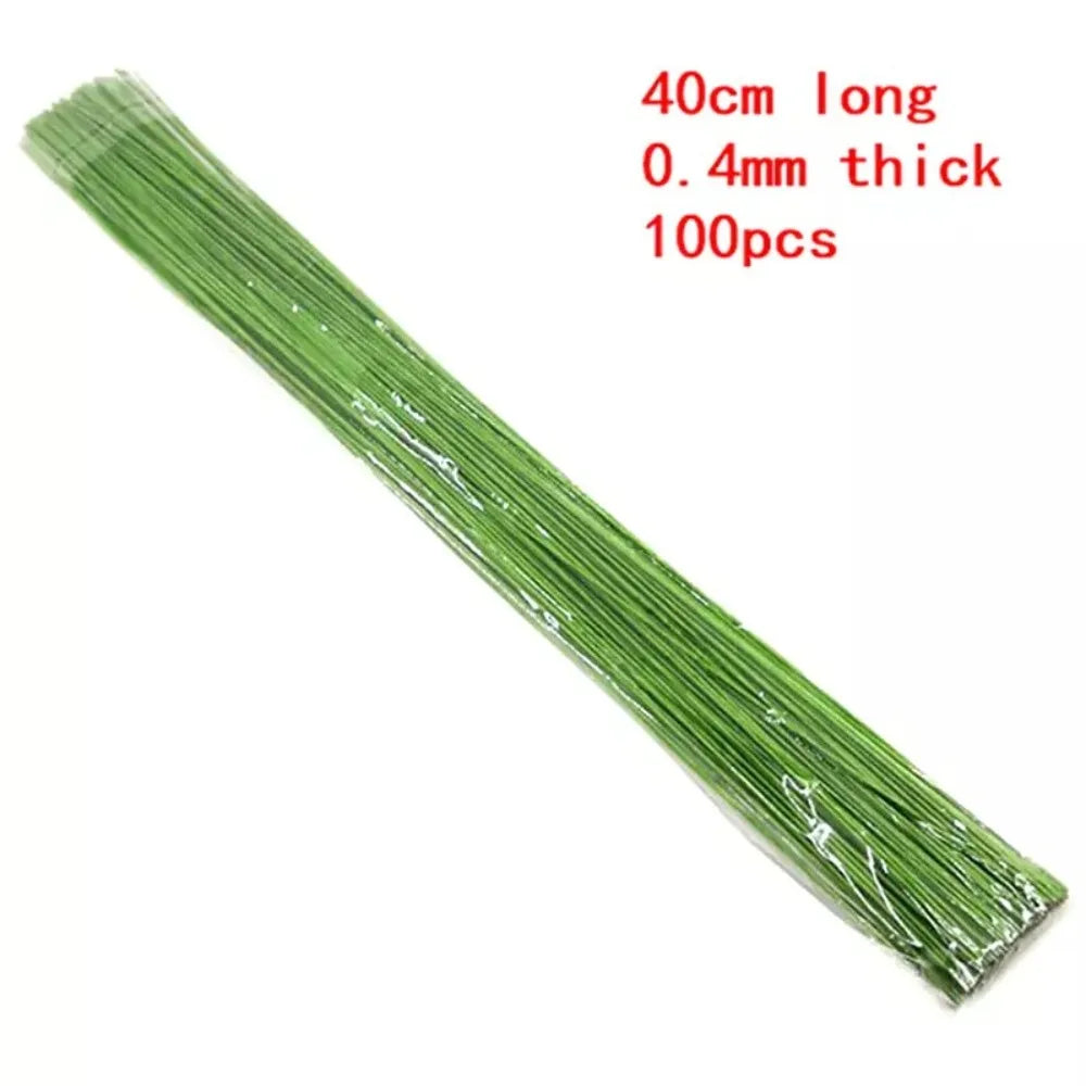 100Pcs 40cm Floral Wire Stems Paper Covered Iron Wire Artificial Branches Twigs DIY Crafts Flower Making Accessory Home Decor