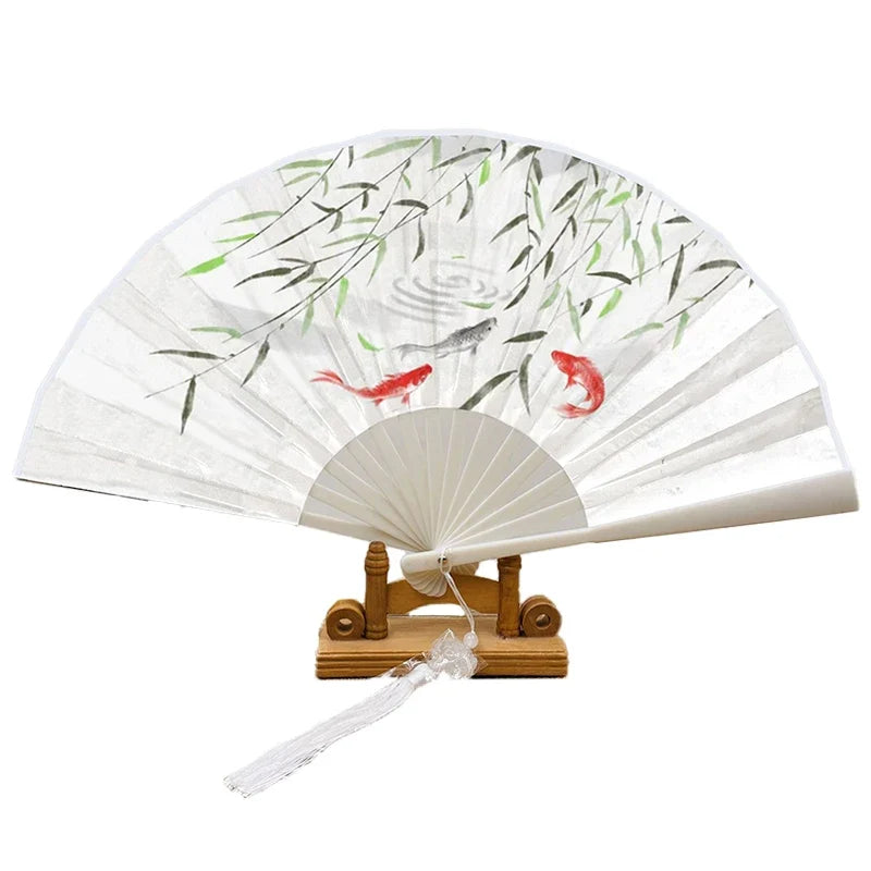 With Tassel Art Craft Style Foldable Hand Fan Portable Folding Fan Wedding Party Photo Props Guest Gifts Home Decor Craft