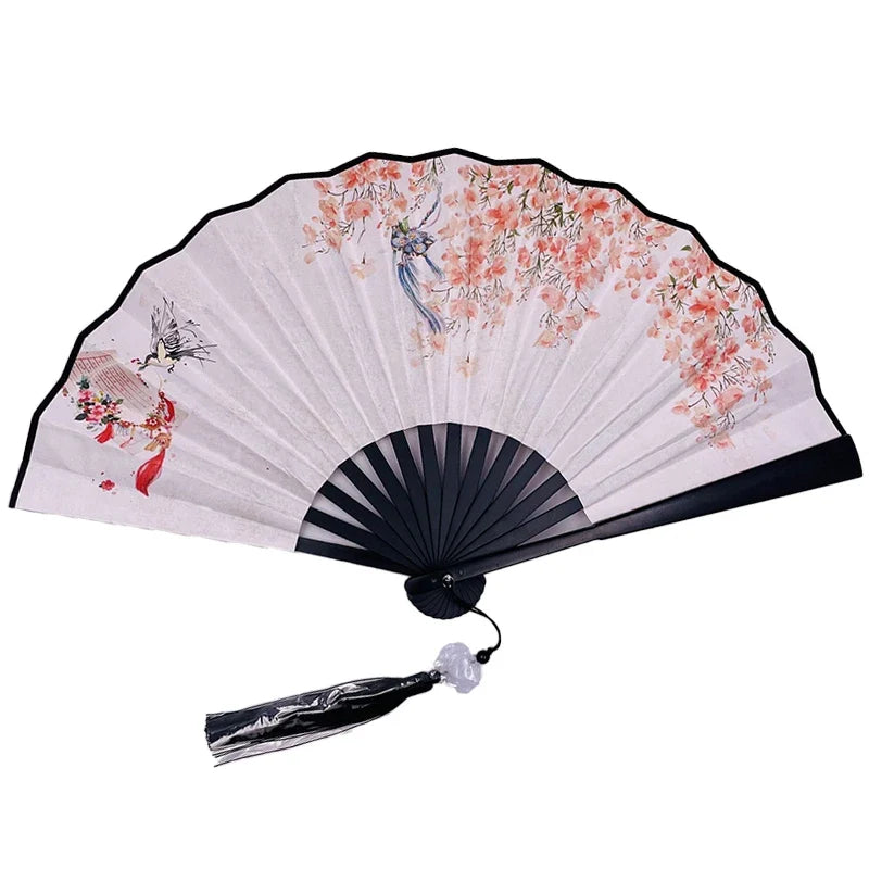 With Tassel Art Craft Style Foldable Hand Fan Portable Folding Fan Wedding Party Photo Props Guest Gifts Home Decor Craft
