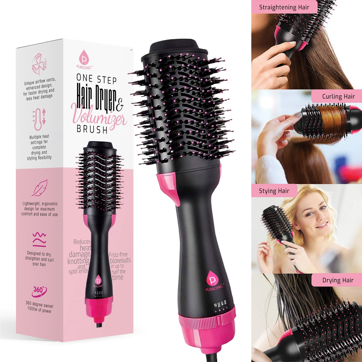 Ultimate Hair Rejuvenation & Styling Bundle – 3-in-1 LED Scalp Therapy Brush + One Step Volumizing Hair Dryer