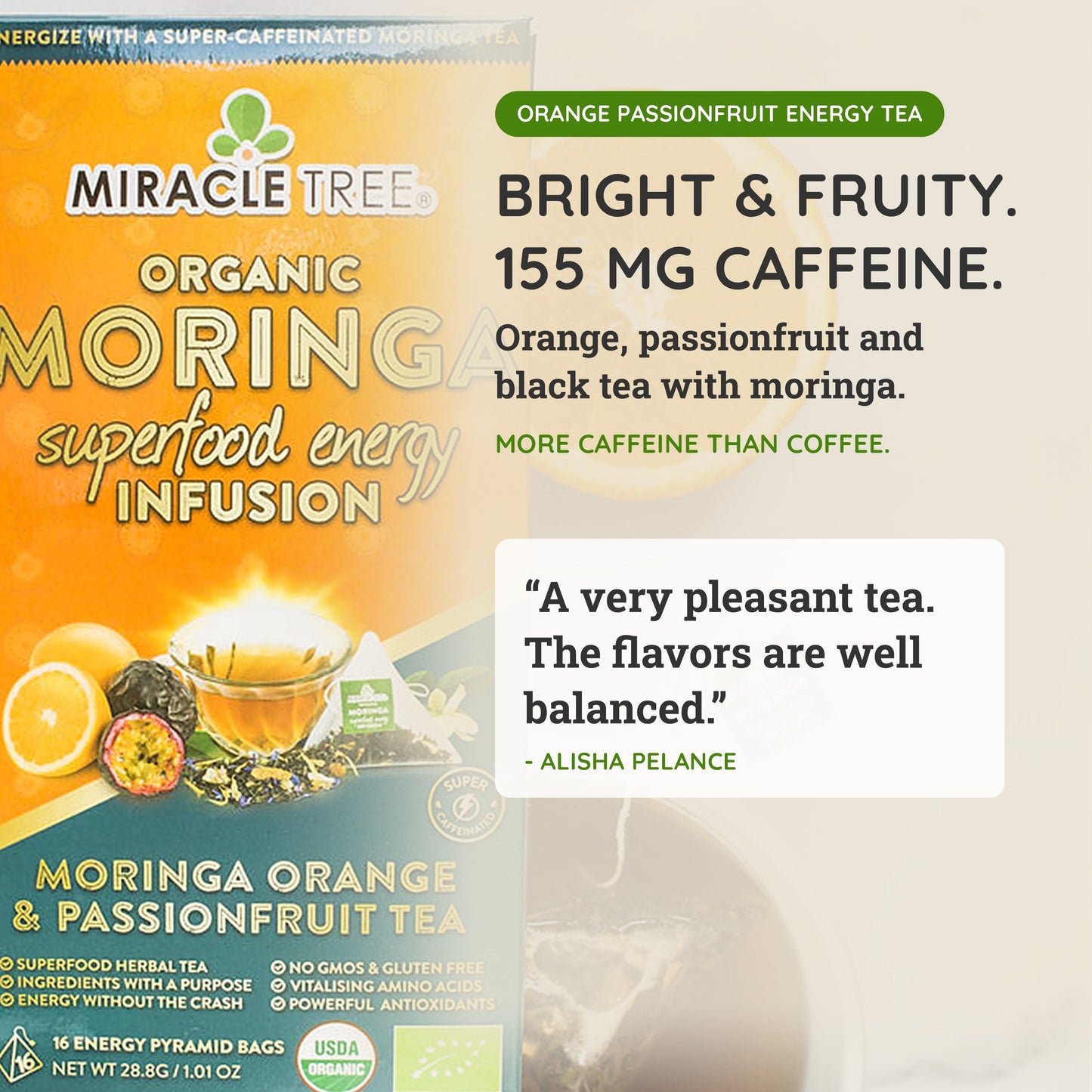 Organic Moringa Energy Tea - Orange Passionfruit - Natural Coffee Alternative