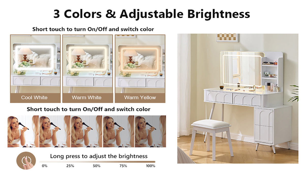 Modern Makeup Vanity Desk with LED Lights & Mirror