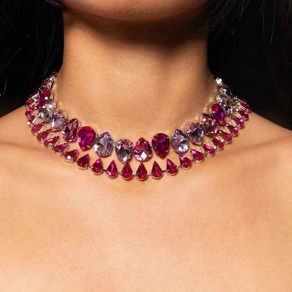 Double‑Layer Drop Necklace with Rhinestones – Gold or Silver