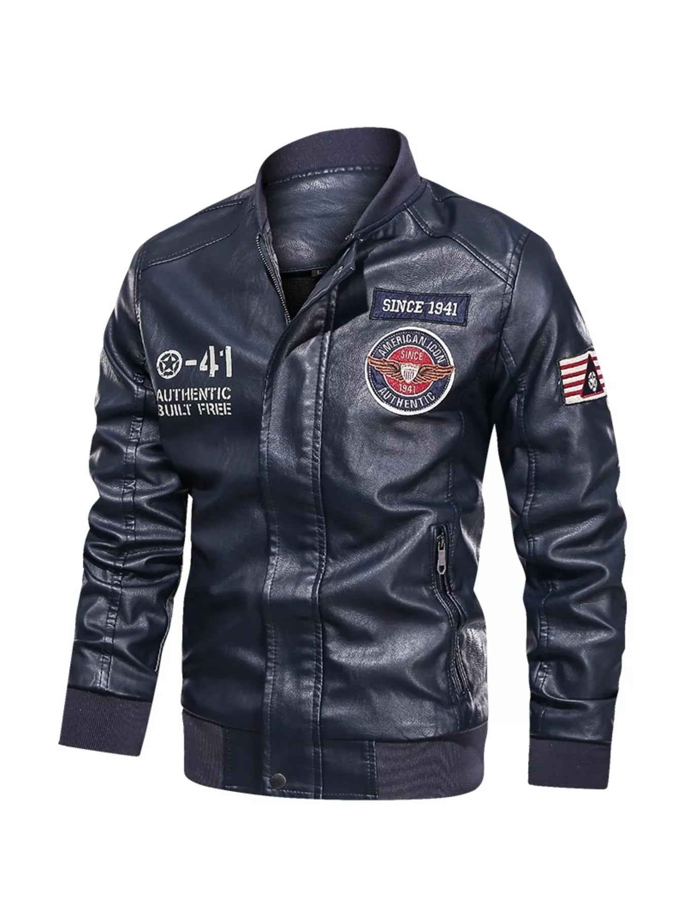 Men's Plus Size Zip Up Leather Jacket