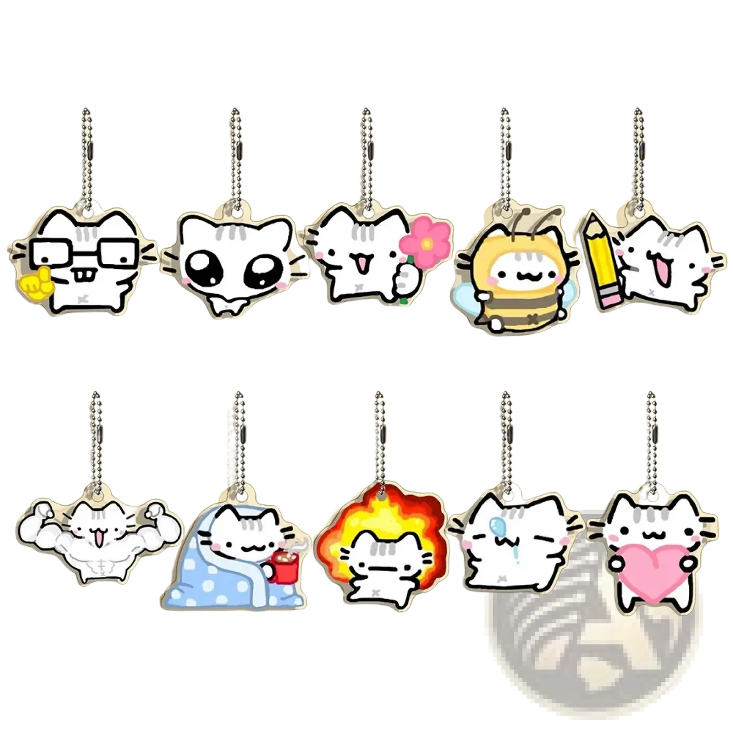 Acrylic Cat Keychain 10-piece Cartoon Gift Set