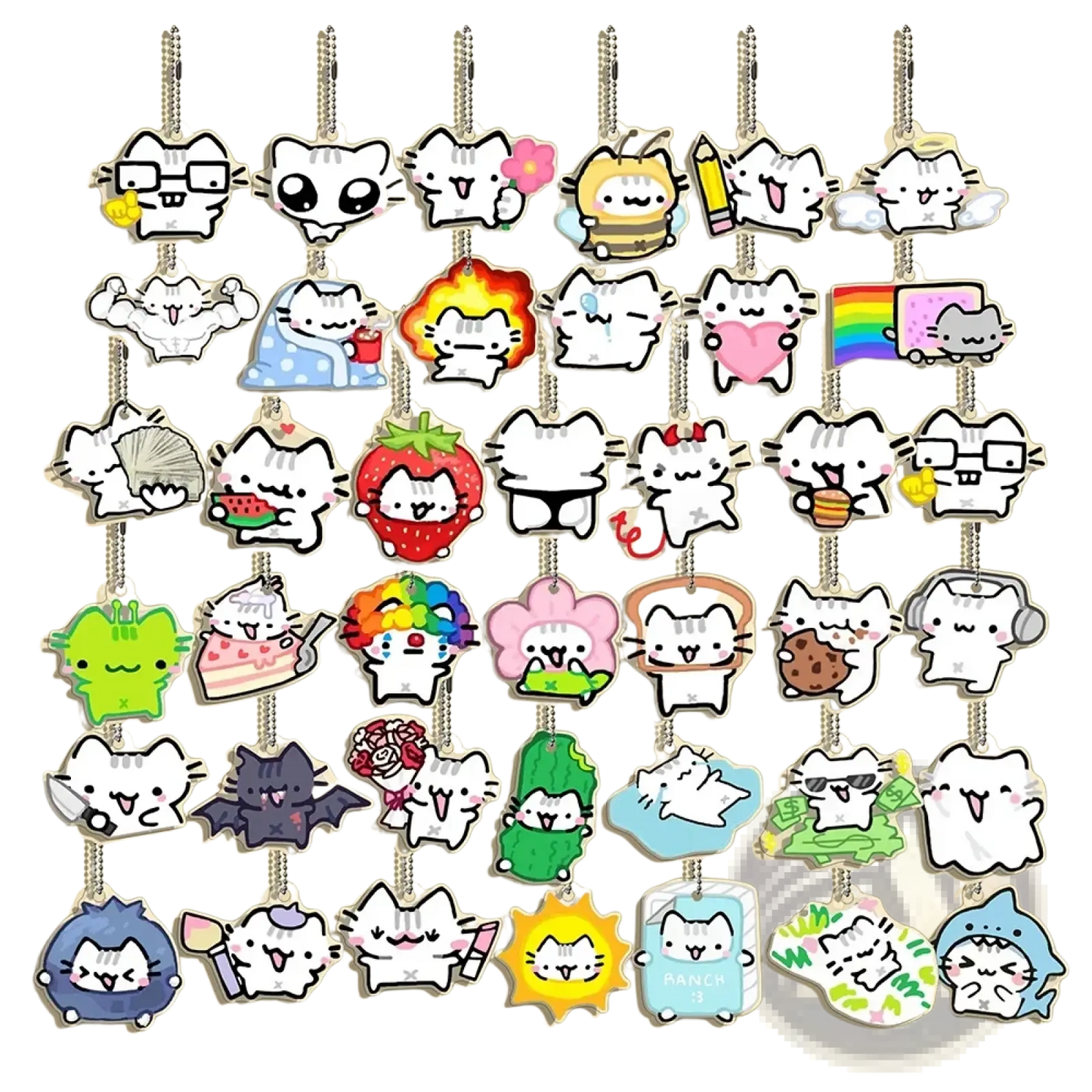 Acrylic Cat Keychain 10-piece Cartoon Gift Set