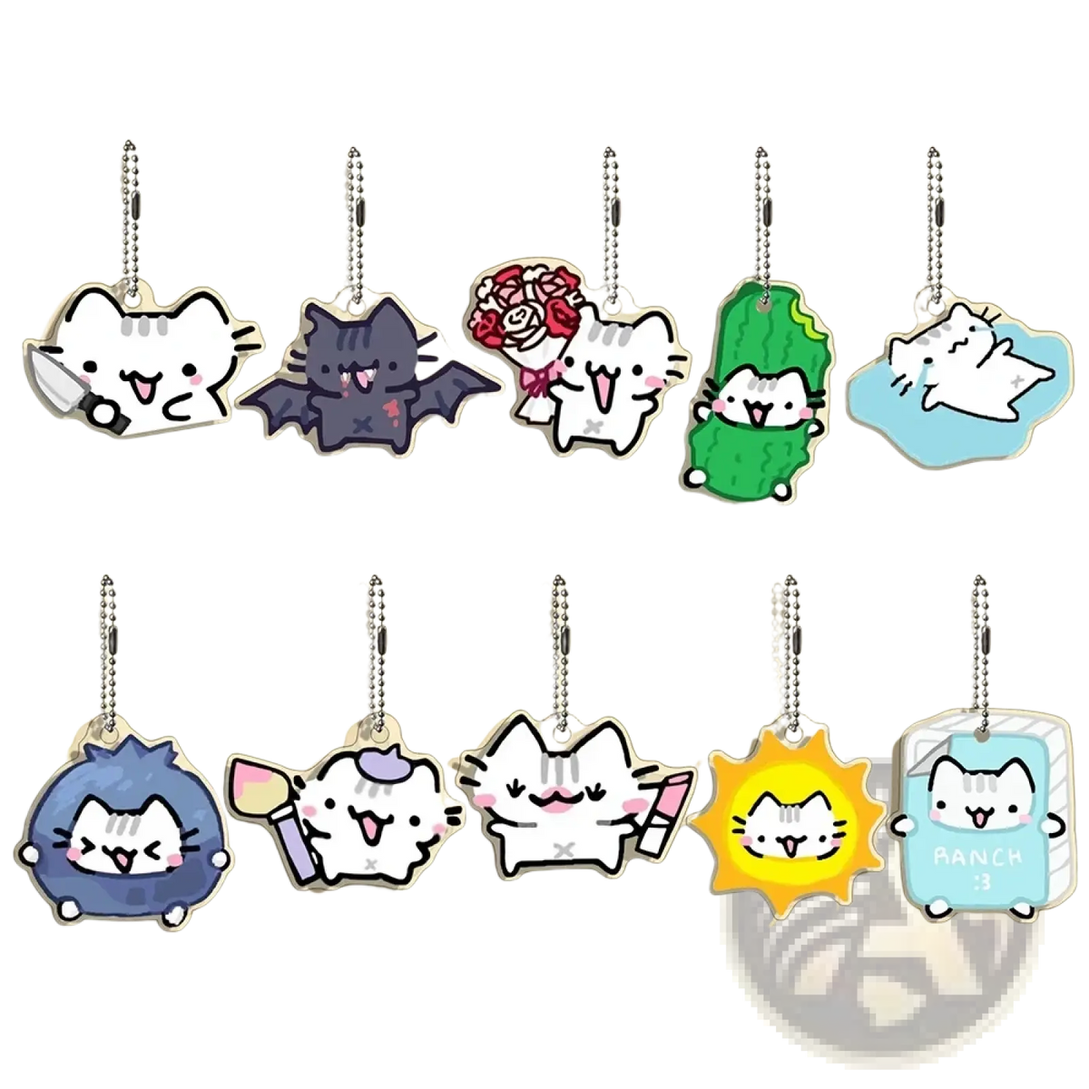 Acrylic Cat Keychain 10-piece Cartoon Gift Set