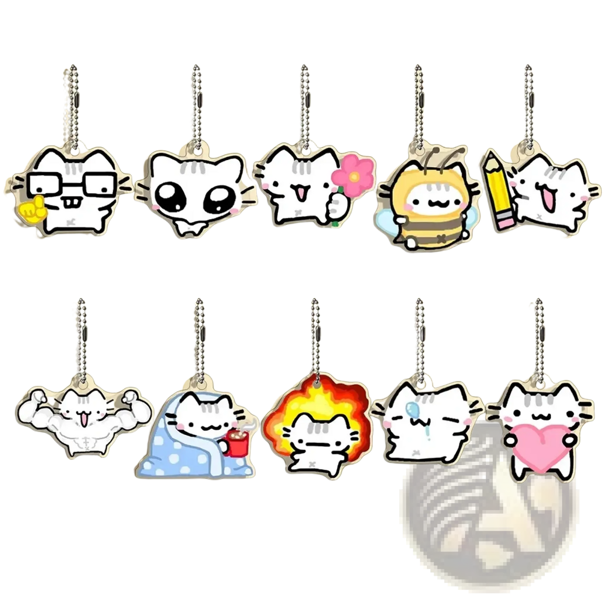 Acrylic Cat Keychain 10-piece Cartoon Gift Set