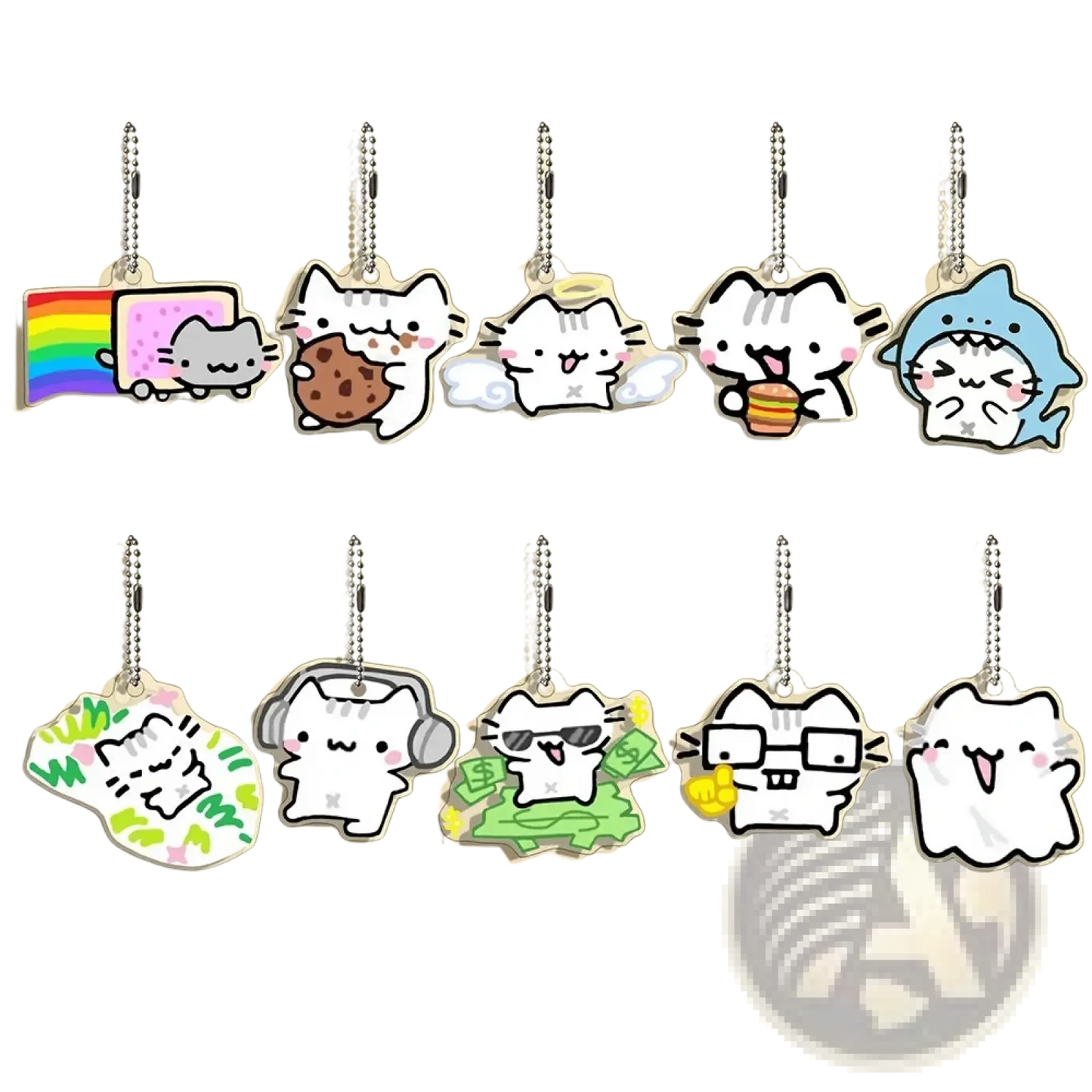 Acrylic Cat Keychain 10-piece Cartoon Gift Set