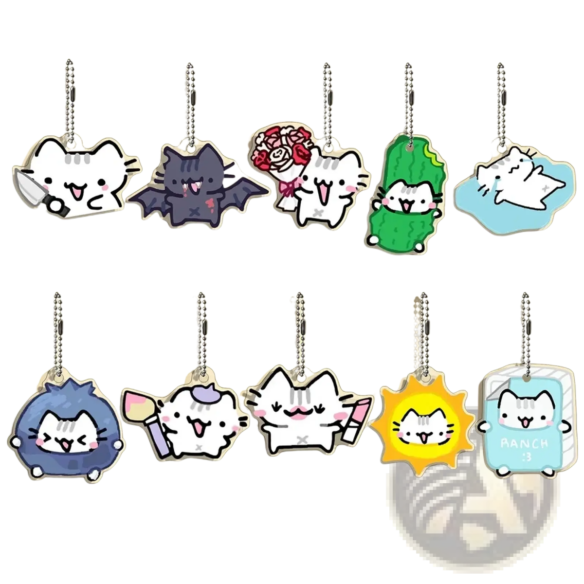 Acrylic Cat Keychain 10-piece Cartoon Gift Set